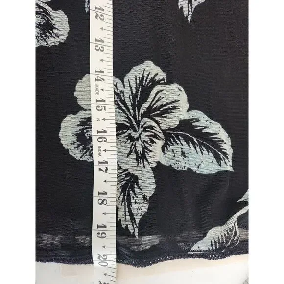 Tommy Bahama silk mesh blouse L lined sheer sleeves palm print Babydoll Y2k Boho - Picture 8 of 9